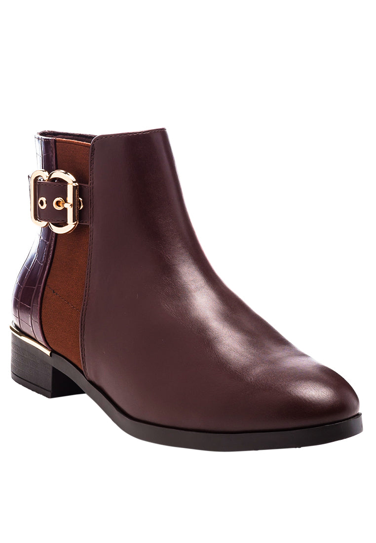 Frothy Buckled Ankle Boots With Croc Detail