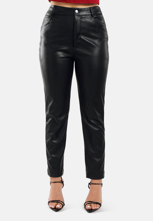 Faux Leather Contrast Stitch Pants