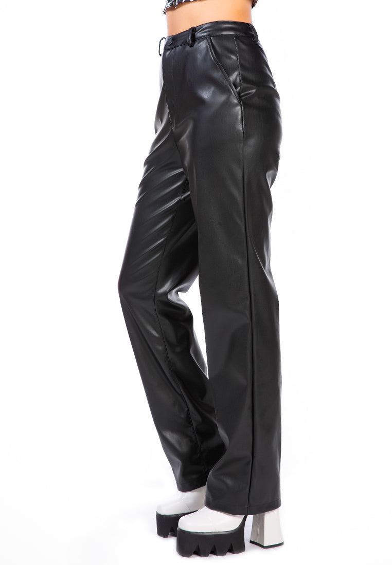 Faux Leather High Waist Straight Trousers