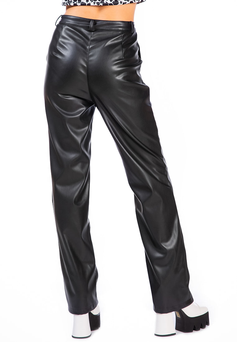 Faux Leather High Waist Straight Trousers