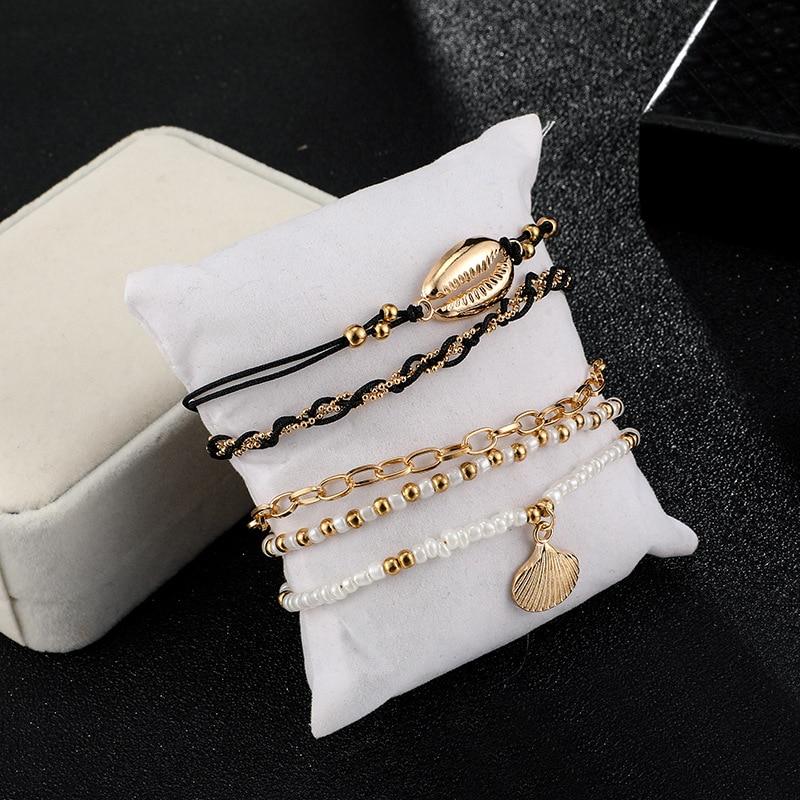 Multi Layered Gold Shell Pendant Chains Ankle Bracelet