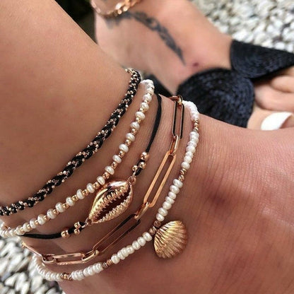 Multi Layered Gold Shell Pendant Chains Ankle Bracelet