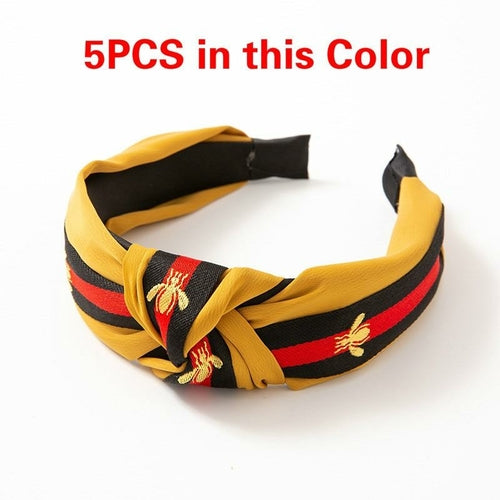 5PCS/LOT Women Ribbon Striped Headband Wide Knotted Hairband Women - Walbiz.com