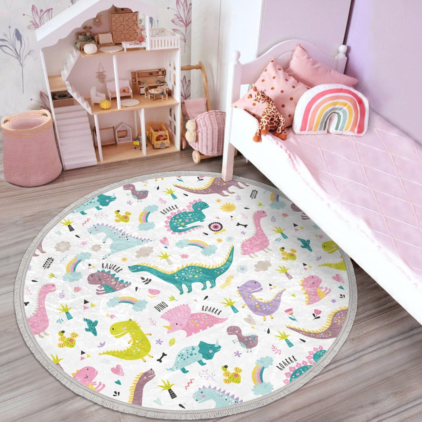 Dinosaur Kids Room Round Rug, Dinosaur Nursery Room Circle Carpet,