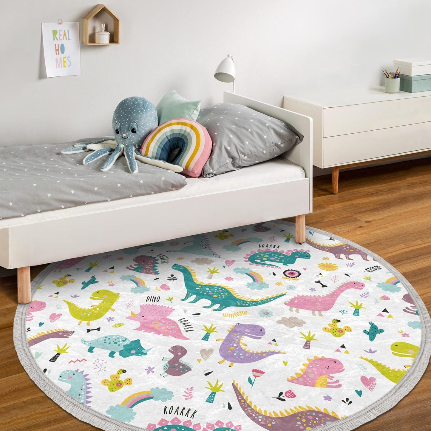 Dinosaur Kids Room Round Rug, Dinosaur Nursery Room Circle Carpet,