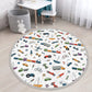Plane-Car-Train Printed Kids Room Round Rug, Nursery Room Area Carpet,
