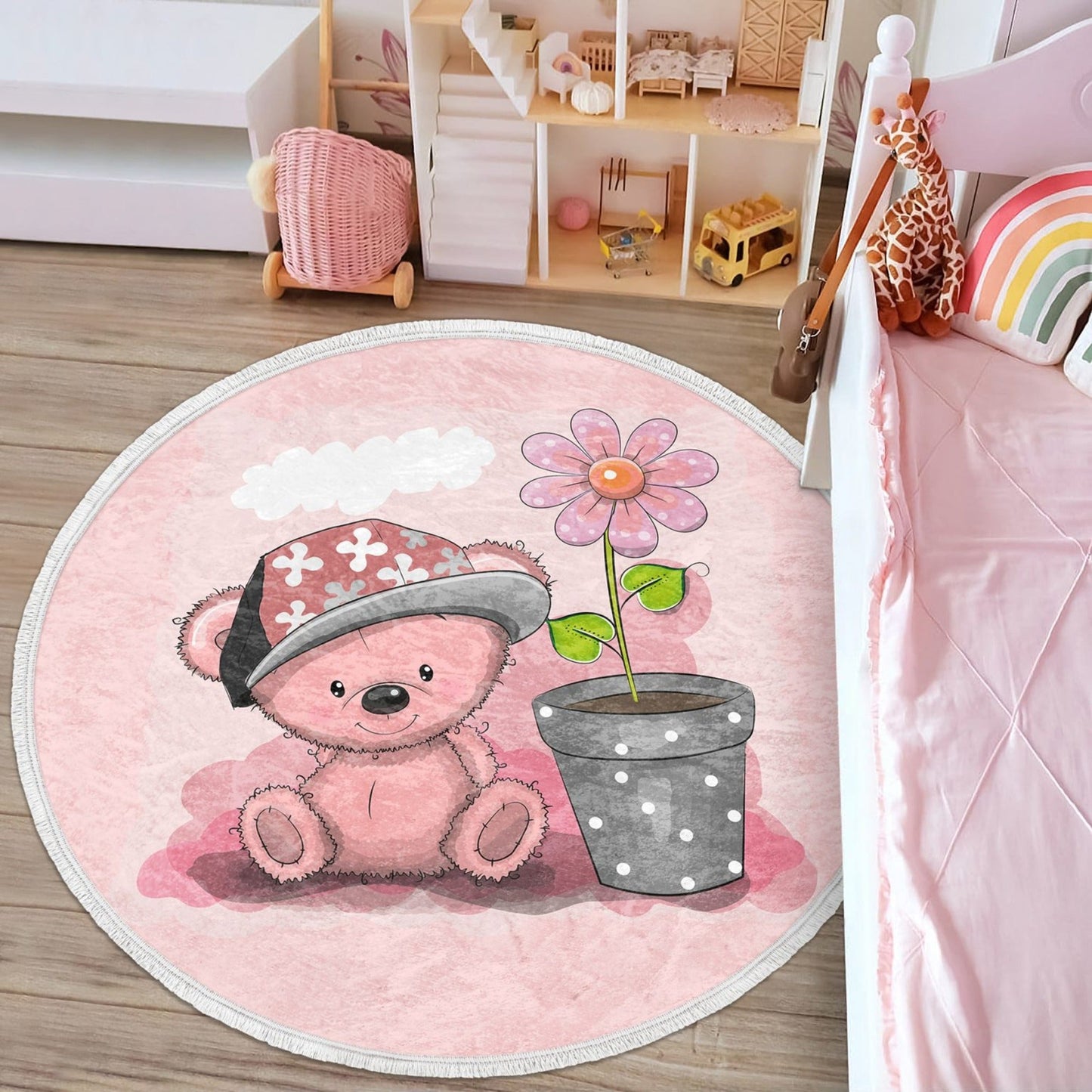 Teddy Bear Round Rug, Kids Room Decorative Area Carpet, Nursery Room