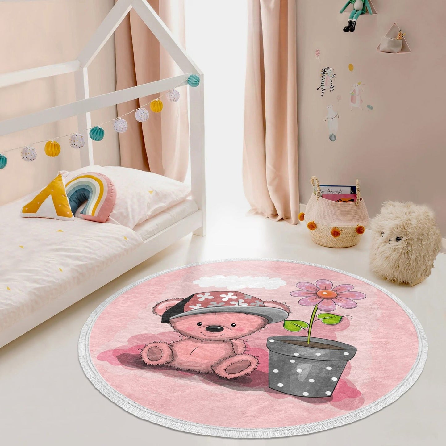 Teddy Bear Round Rug, Kids Room Decorative Area Carpet, Nursery Room