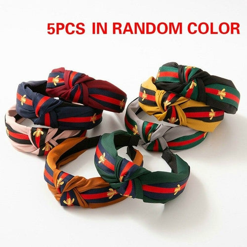 5PCS/LOT Women Ribbon Striped Headband Wide Knotted Hairband Women - Walbiz.com