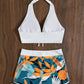 Print Swimsuit Halter Swimwear Push Up Bikini Swimming Suits