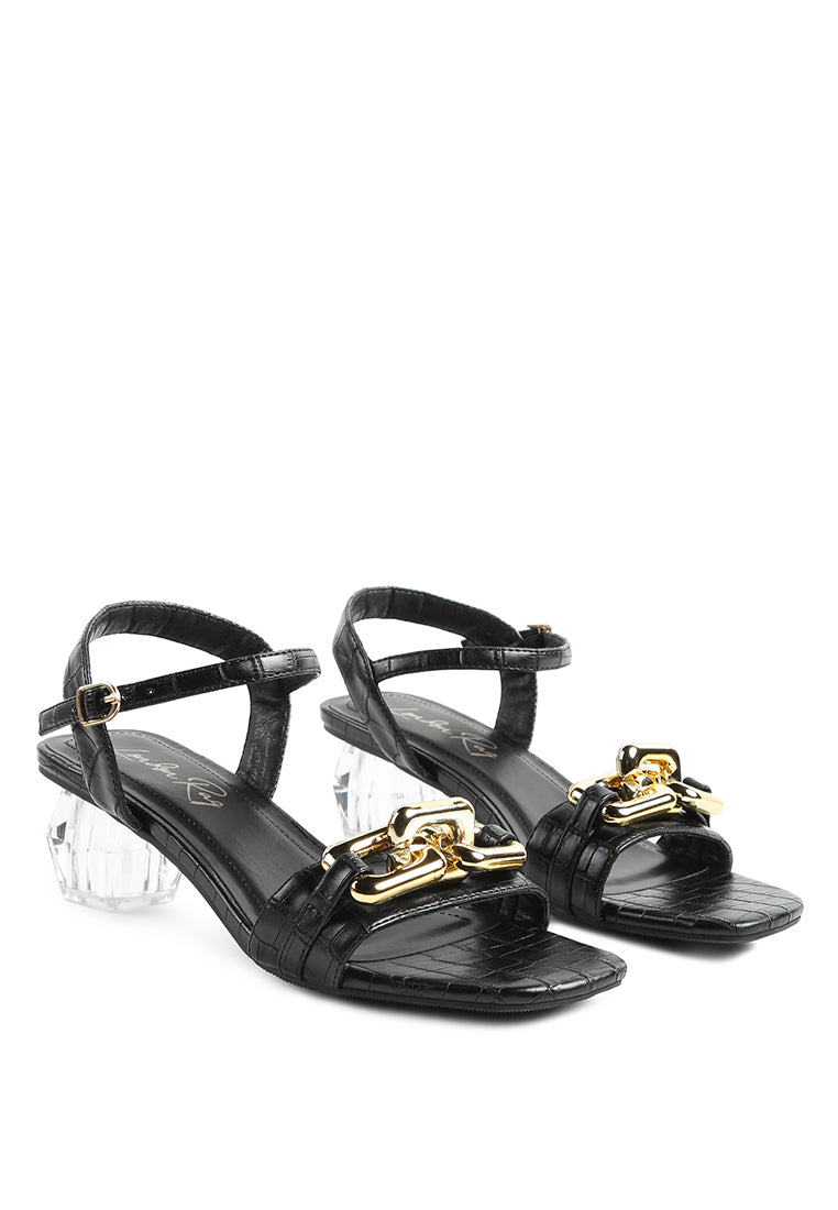 Icicle Clear Low Heel Metal Chain Sandals
