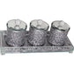 Three Glass Canister Set on a Tray, Silver Crushed Diamond Glass