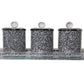 Three Glass Canister Set on a Tray, Silver Crushed Diamond Glass