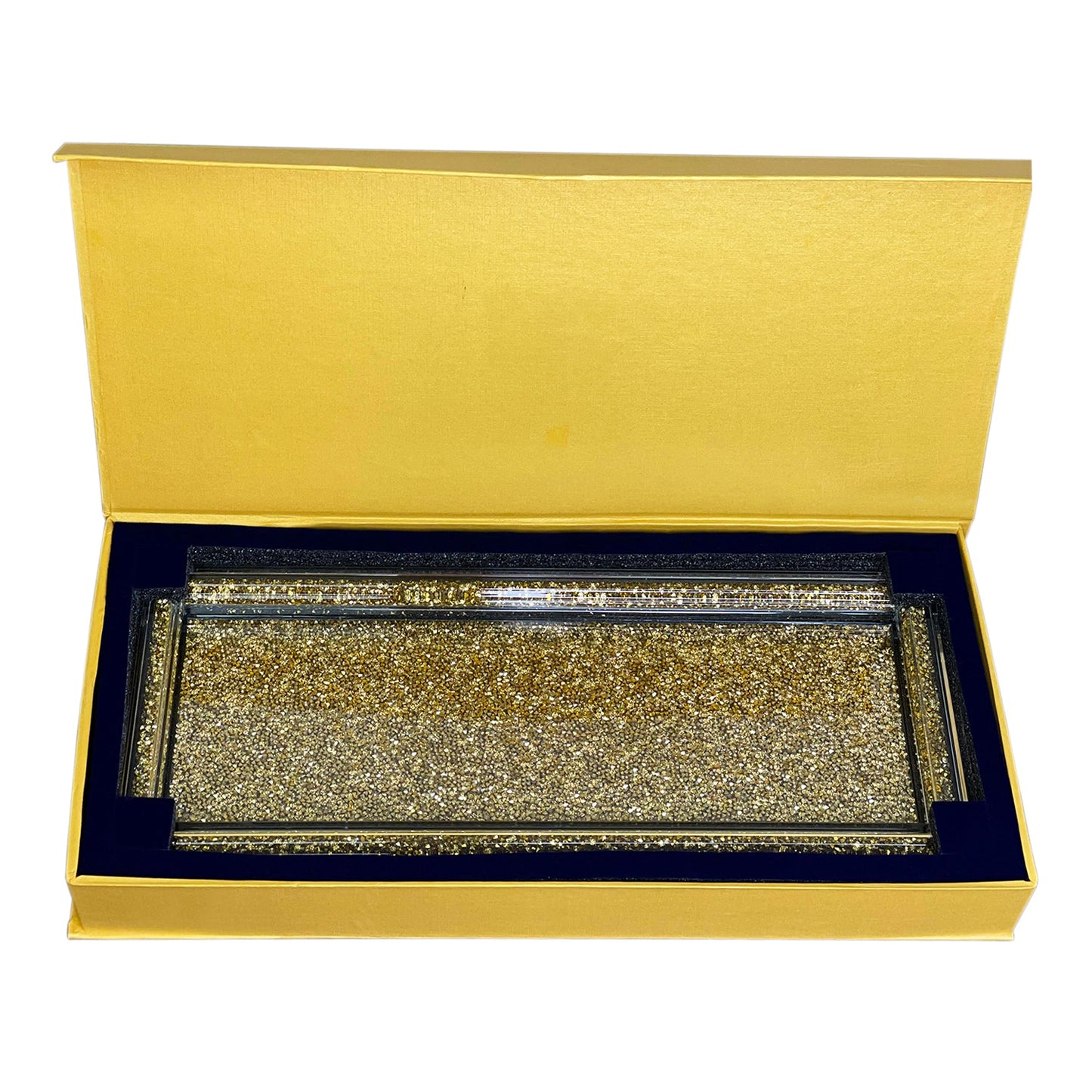 Gold Crushed Diamond Glass Tray in Gift Box