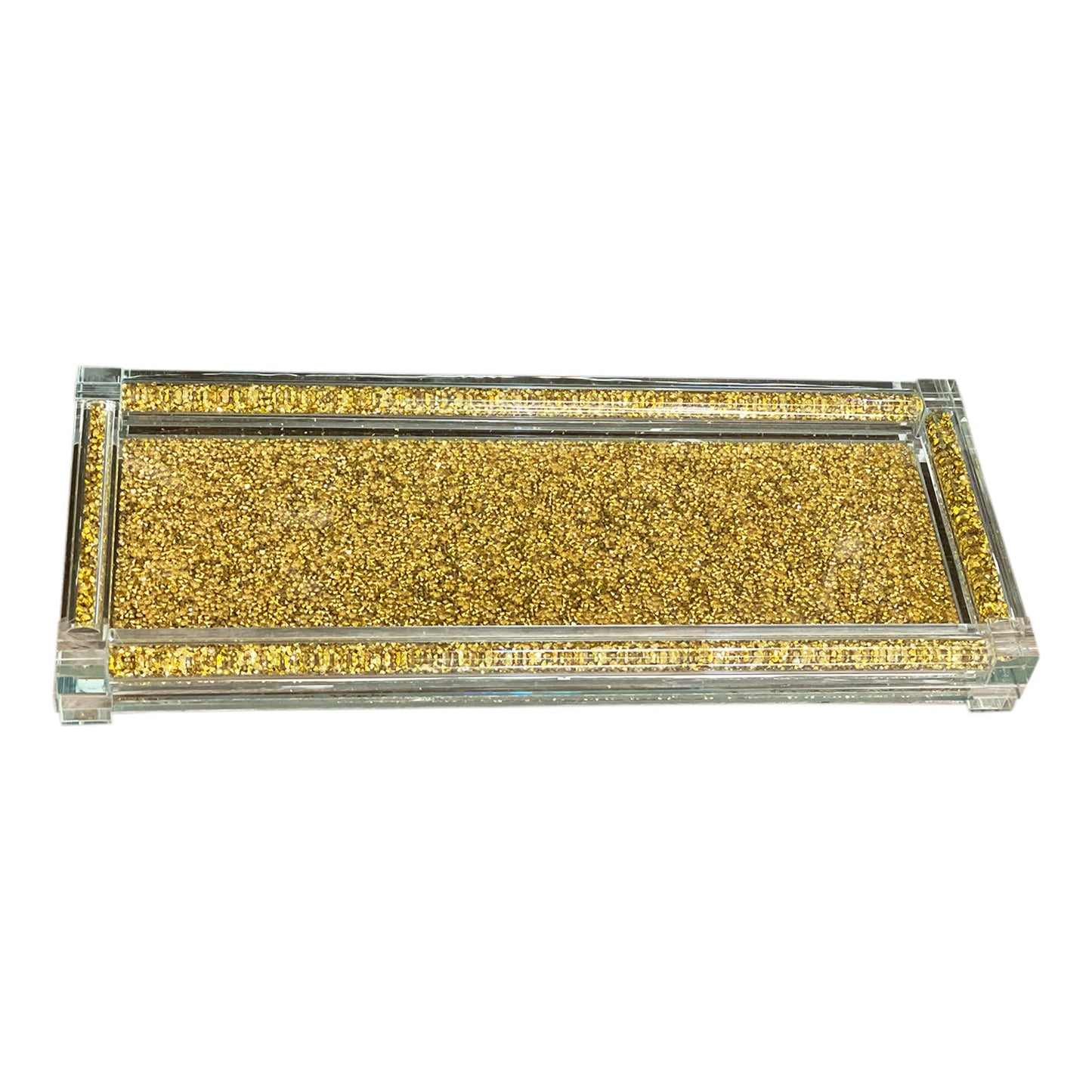 Gold Crushed Diamond Glass Tray in Gift Box
