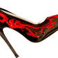 Satin Black Red Painter Heels