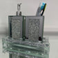 Square Soap Dispenser and Toothbrush Holder with Tray, Silver Crushed
