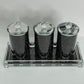 Three Glass Canister Set on a Tray, Black Crushed Diamond Glass