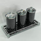 Three Glass Canister Set on a Tray, Black Crushed Diamond Glass