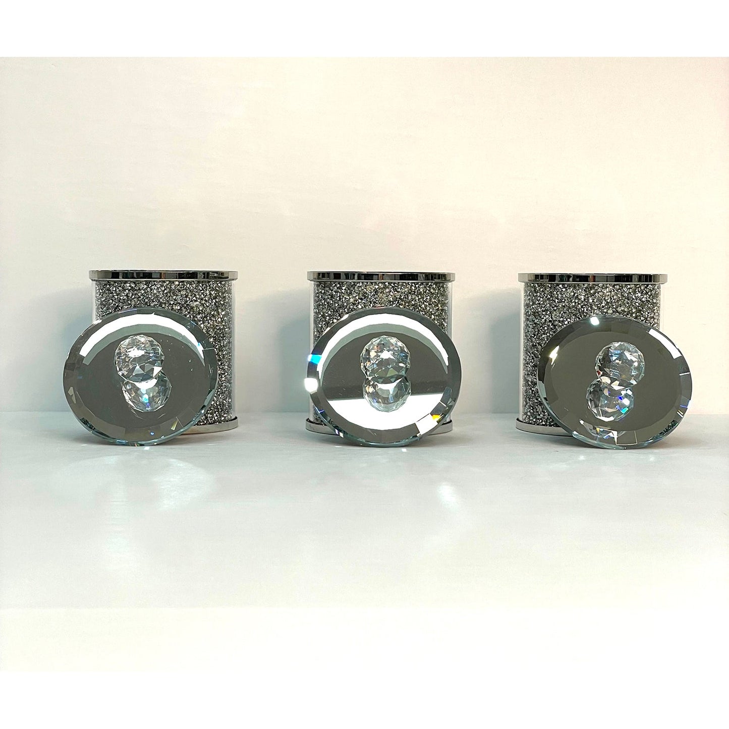 Exquisite Three Glass Canister Set, Silver Crushed Diamond Glass