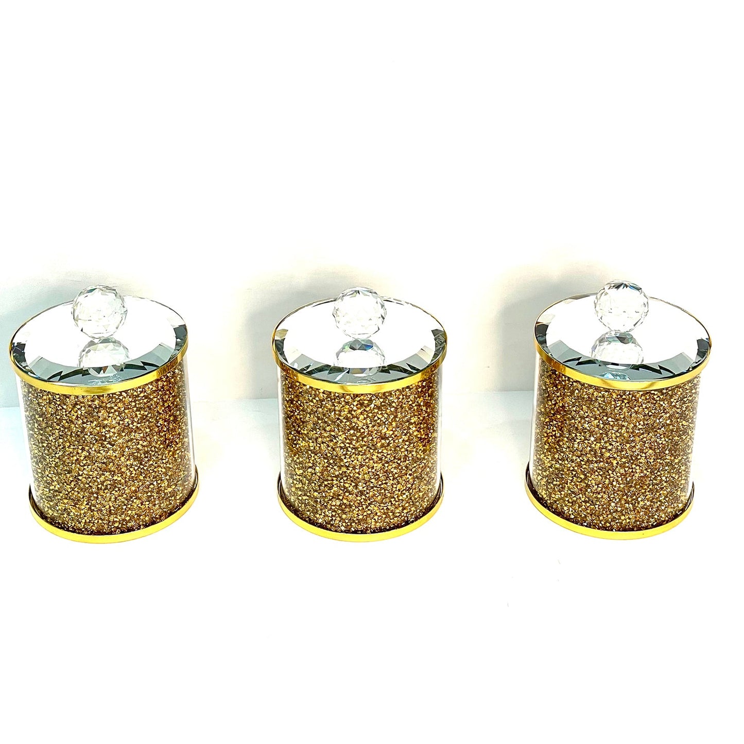 Exquisite Three Glass Canister Set, Gold Crushed Diamond Glass