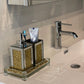 Square Soap Dispenser and Toothbrush Holder with Tray, Gold Crushed