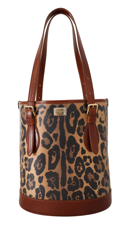 Dolce & Gabbana Brown Leopard Pattern Shopping Tote Hand Bucket Purse - Walbiz.com