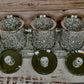 Three Glass Canister Set on a Tray, Silver Crushed Diamond Glass