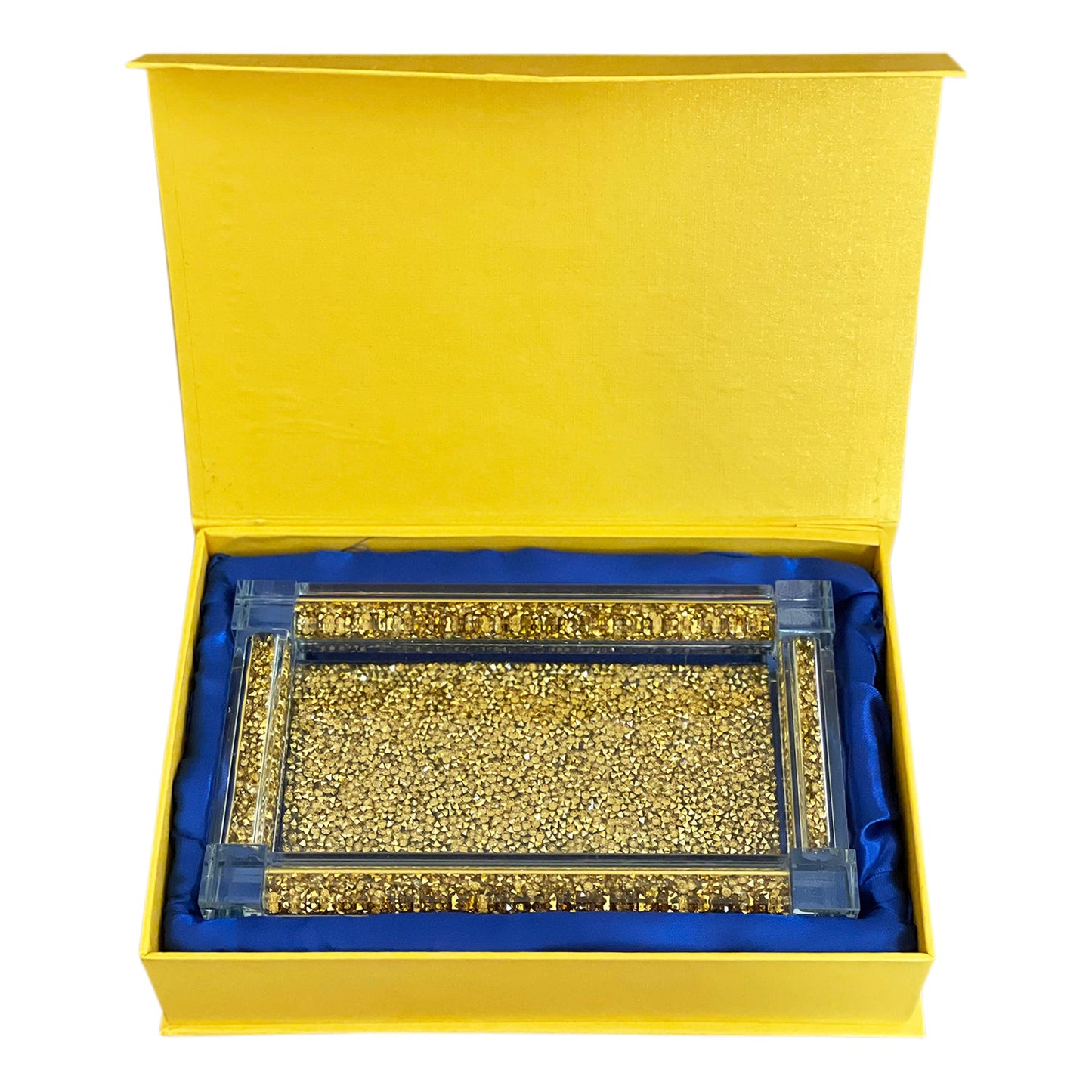 Gold Crushed Diamond Glass Tray in Gift Box