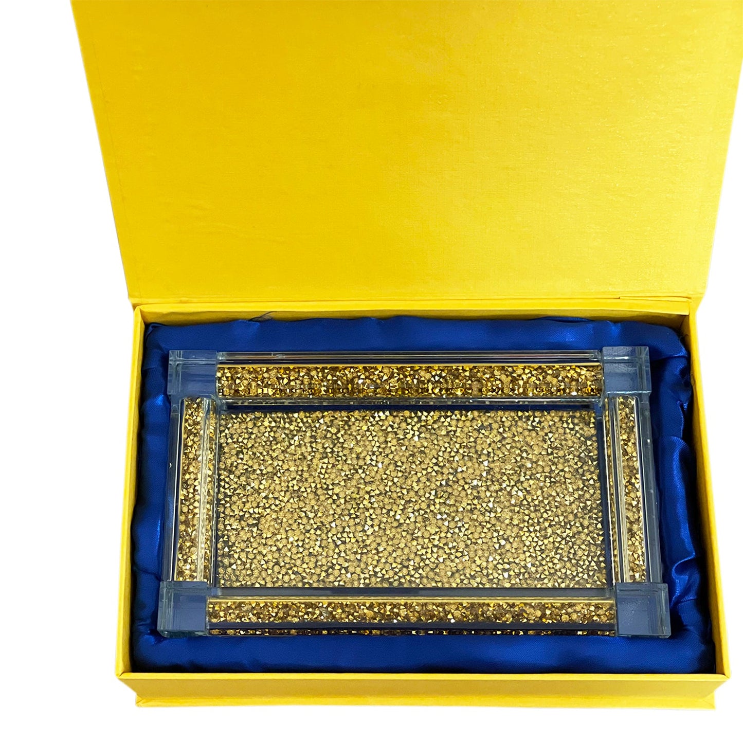 Gold Crushed Diamond Glass Tray in Gift Box