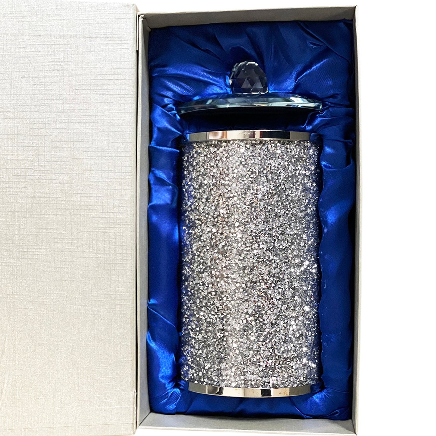 Silver Crushed Diamond Glass Canister in Gift Box
