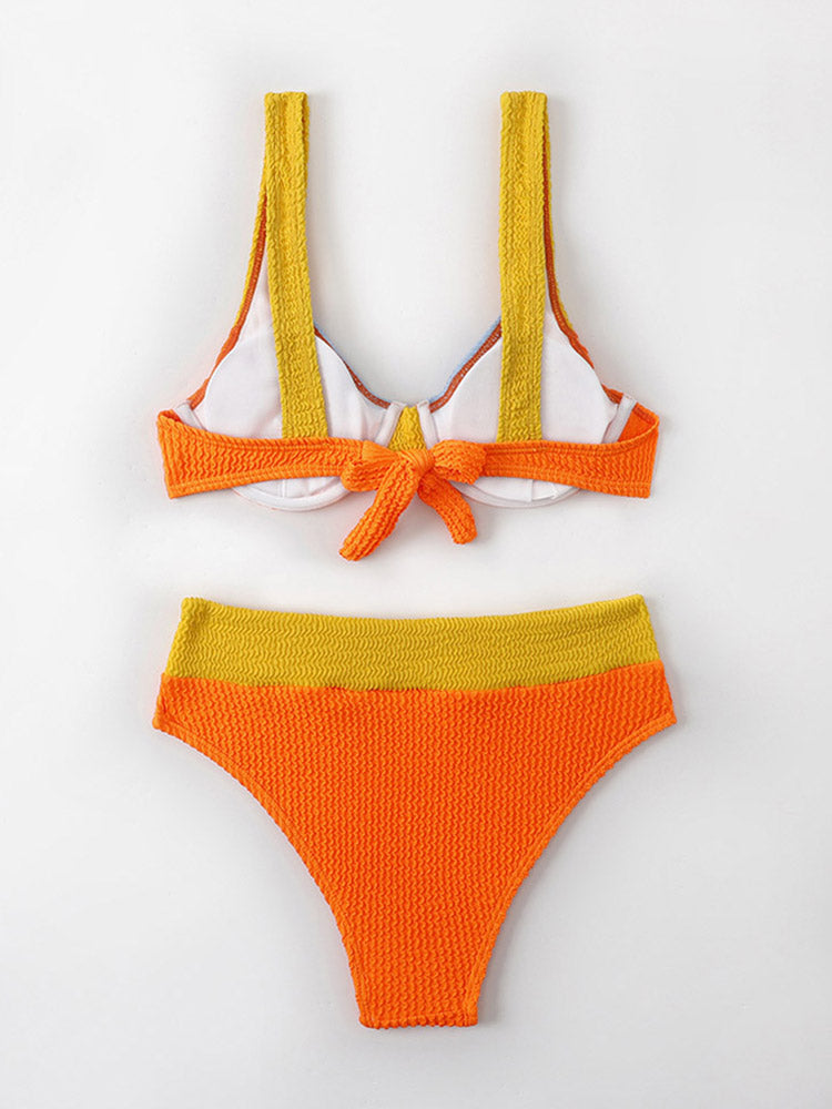 Colorblock Push Up Women Swimsuit Textured Swimwear