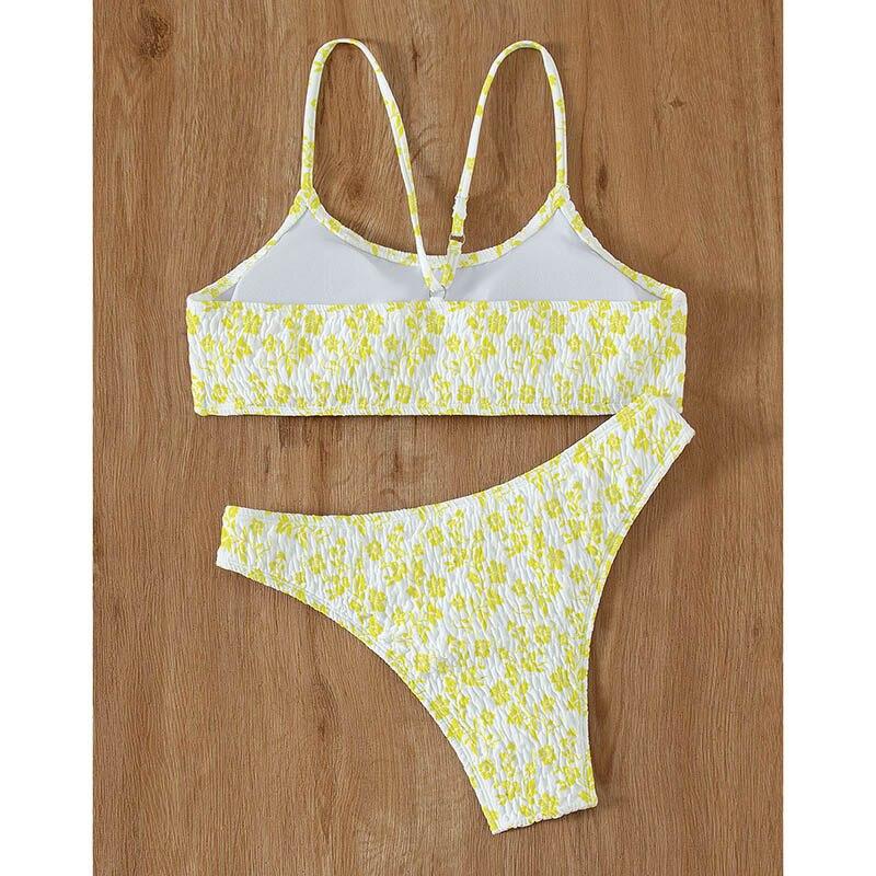 Floral Print Ribbed Women's Swimsuit
