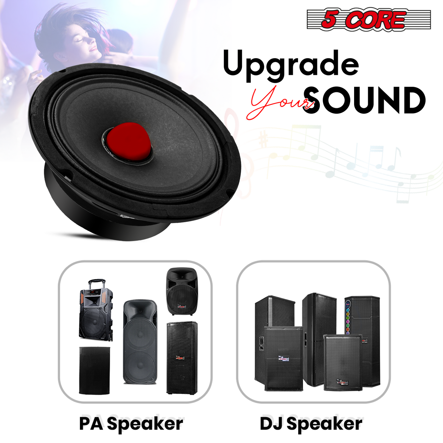 5Core 6.5 Inch Midrange Door Speaker 360W Subwoofer w Aluminum Bullet