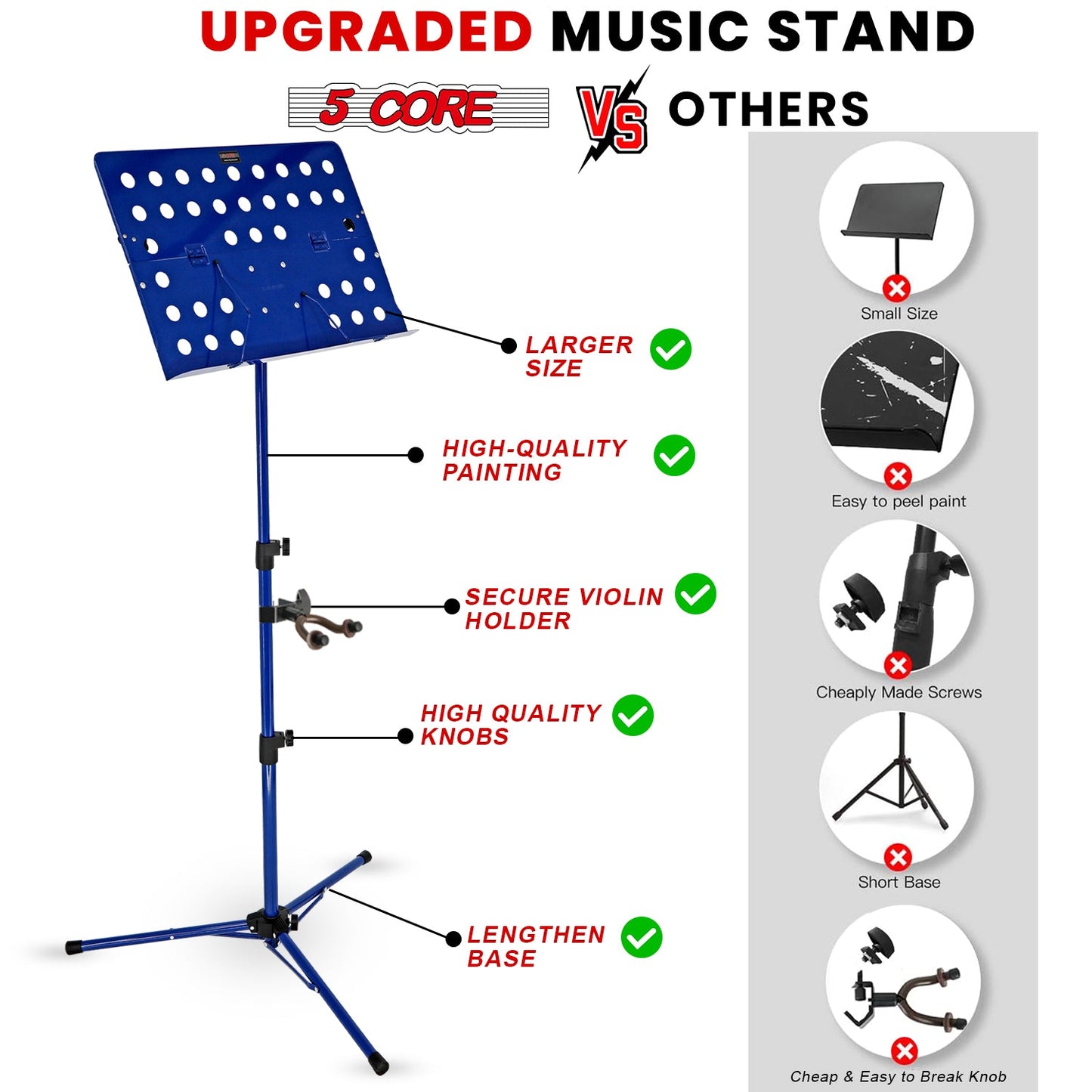 5Core Music Stand For Sheet Music Portable Tripod Adjustable Folding