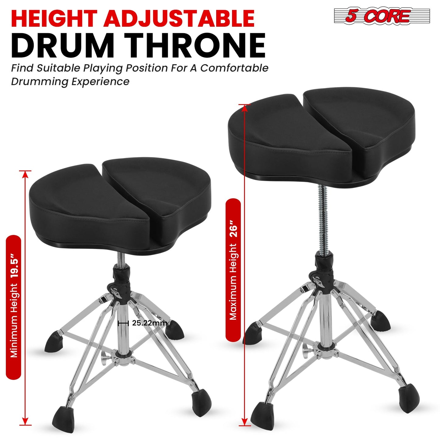 5Core Drum Throne Sponge Padded Guitar Stool Drummer Seat for Adults &