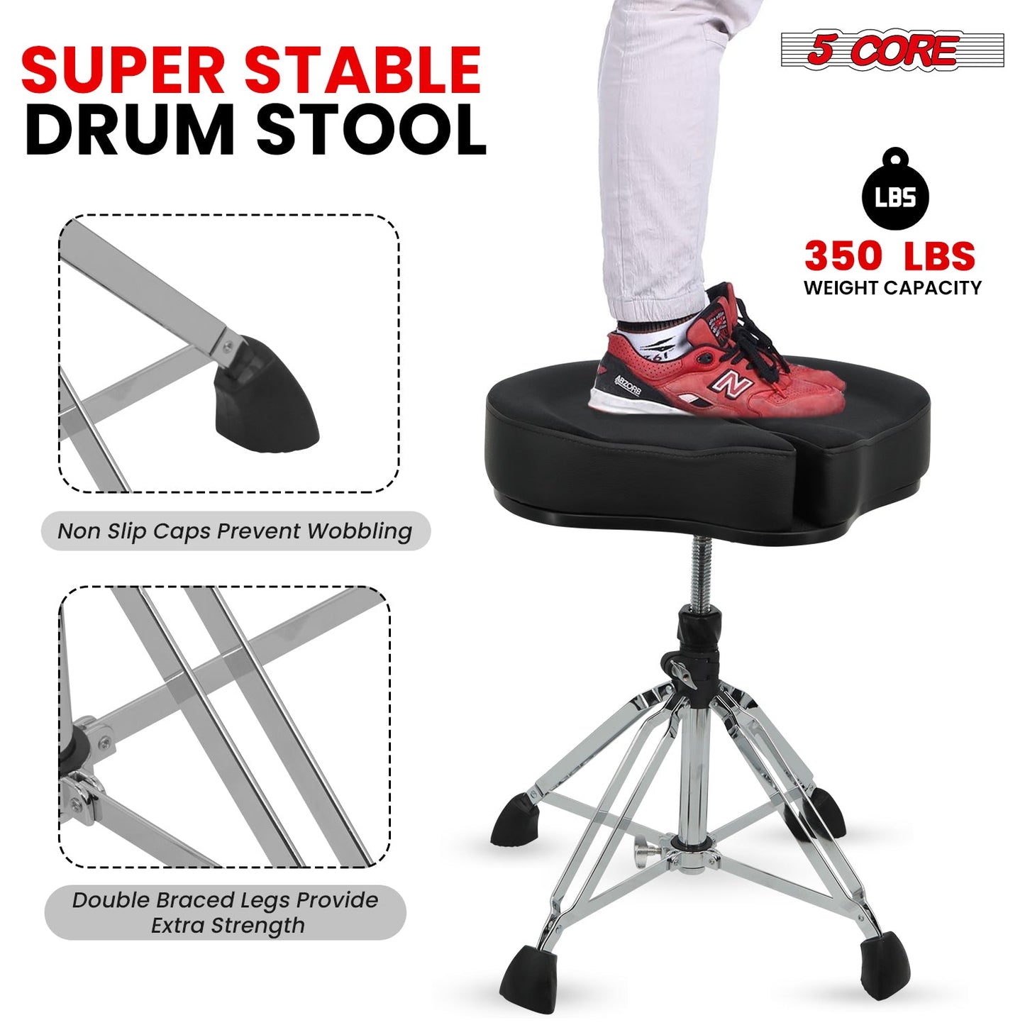 5Core Drum Throne Sponge Padded Guitar Stool Drummer Seat for Adults &