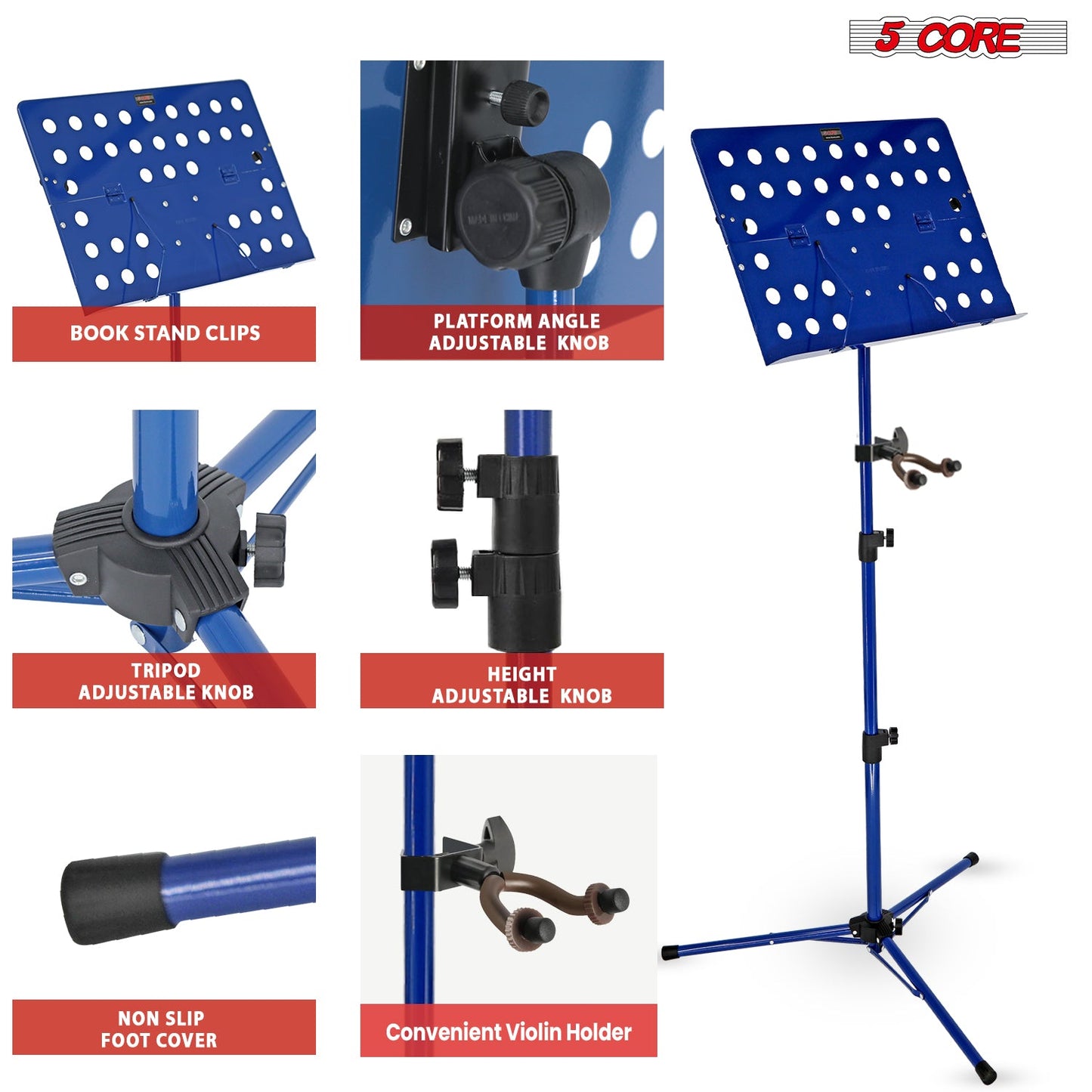 5Core Music Stand For Sheet Music Portable Tripod Adjustable Folding