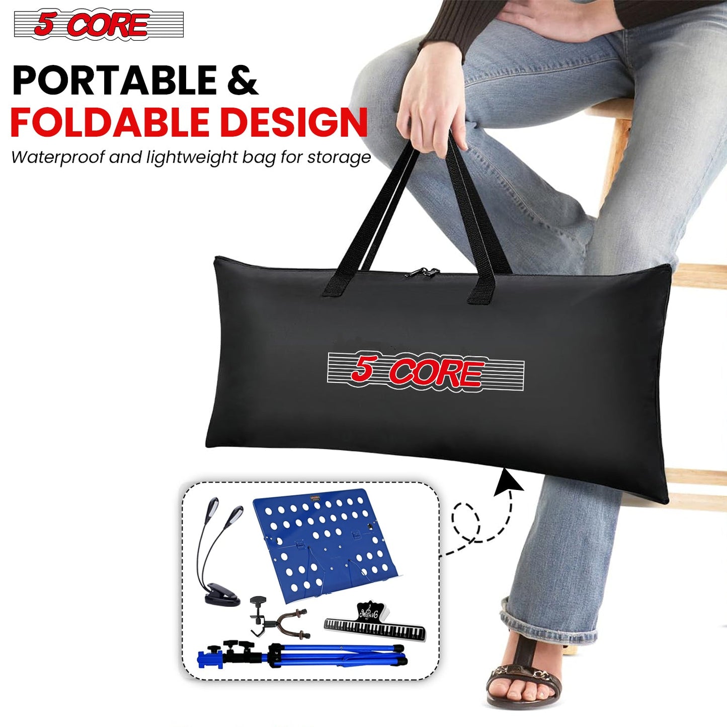 5Core Music Stand For Sheet Music Portable Tripod Adjustable Folding
