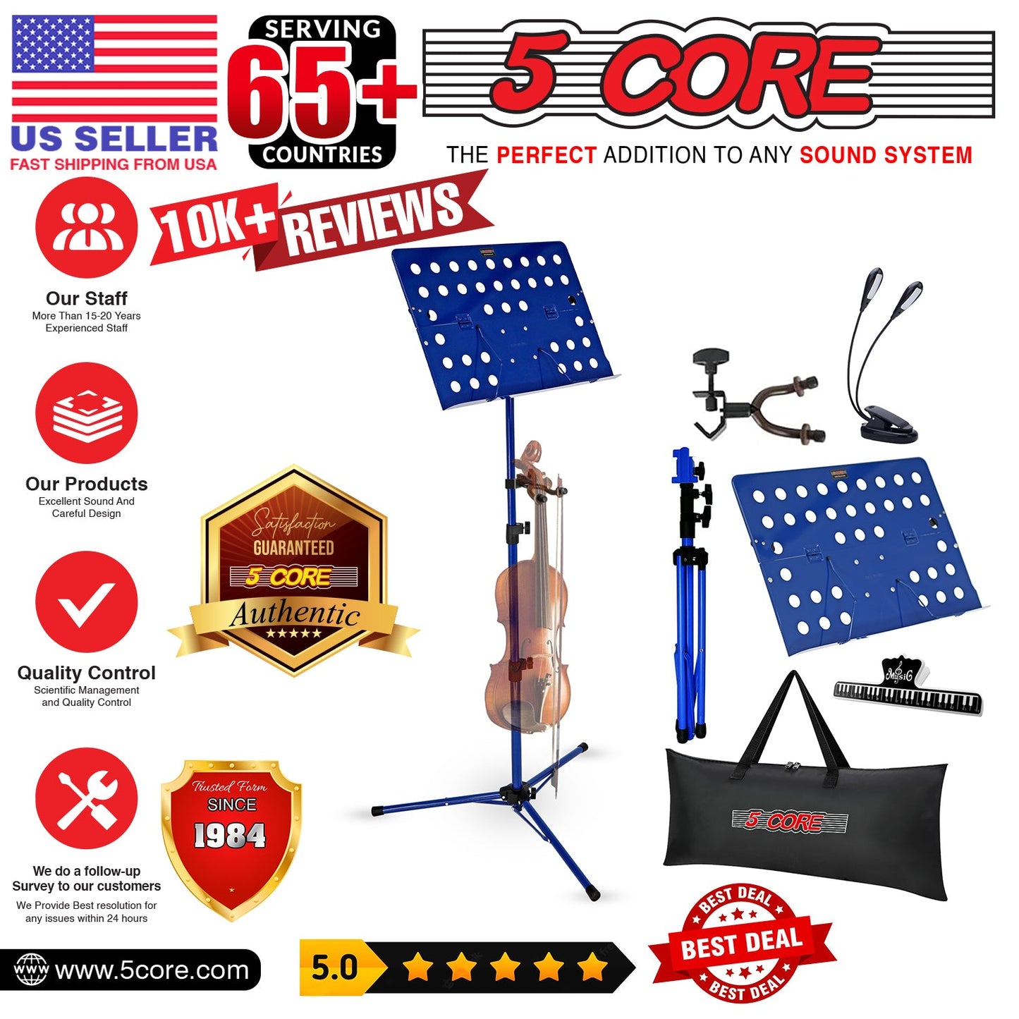 5Core Music Stand For Sheet Music Portable Tripod Adjustable Folding