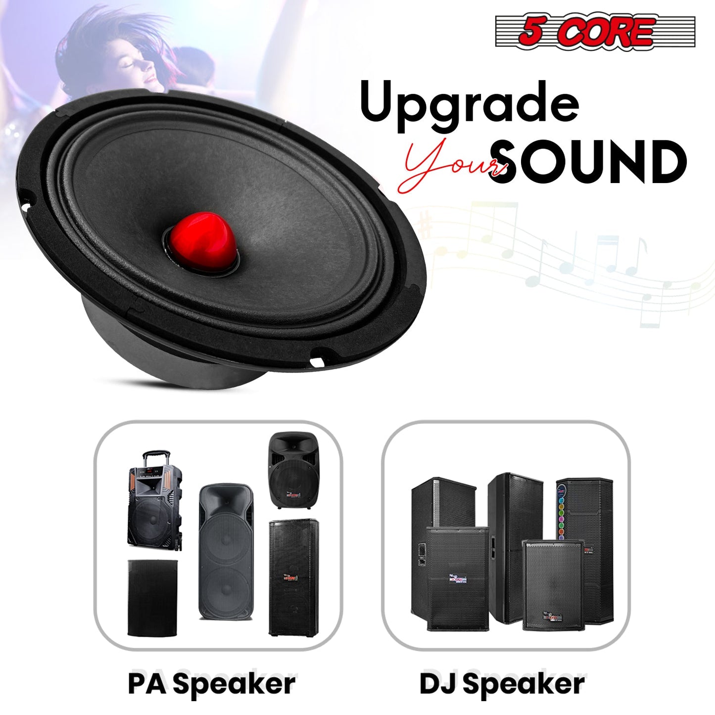 5Core 8 Inch Midrange Door Speaker 580W PMPO Subwoofer w Aluminum