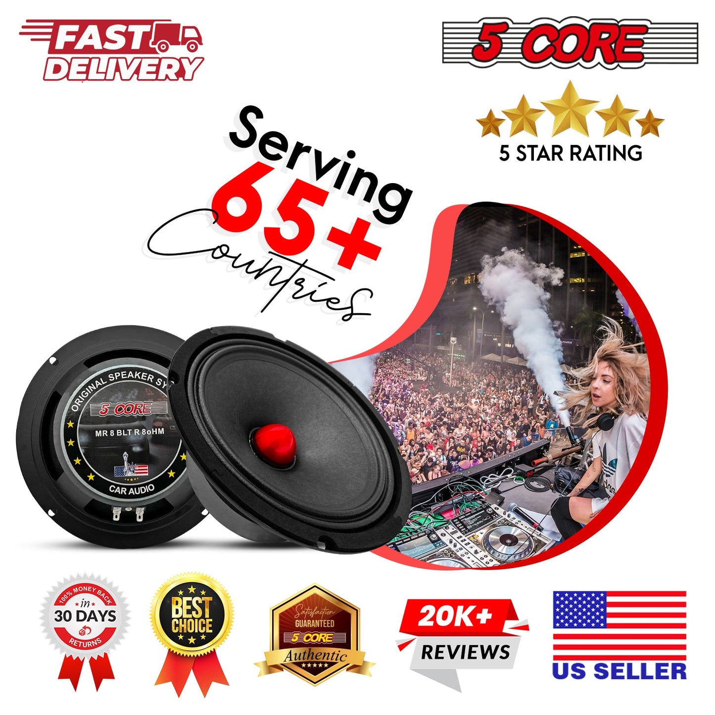 5Core 8 Inch Midrange Door Speaker 580W PMPO Subwoofer w Aluminum