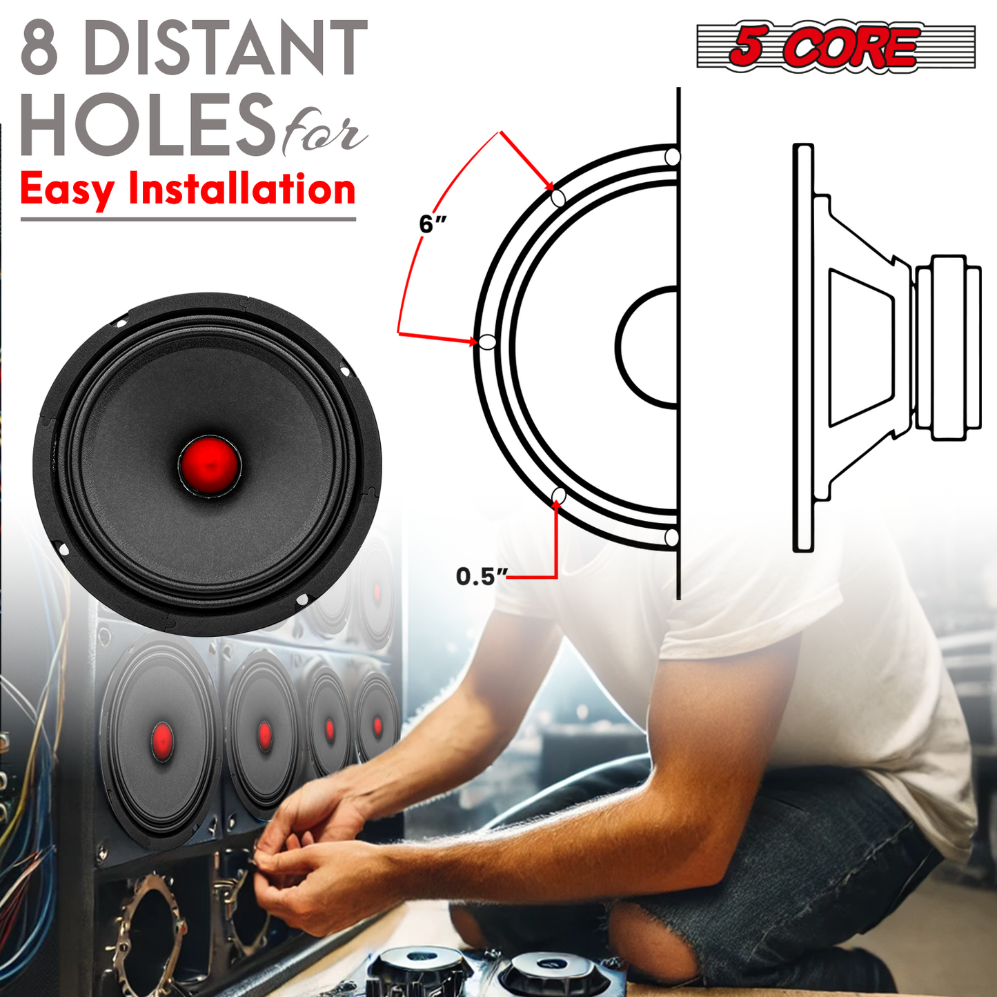 5Core 6.5 Inch Midrange Door Speaker 360W Subwoofer w Aluminum Bullet