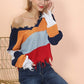 Frayed Hem Color Block Sweater
