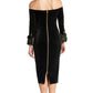Joia Dress - Velvet off the shoulder long sleeve dress with faux fur