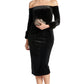 Joia Dress - Velvet off the shoulder long sleeve dress with faux fur