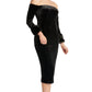Joia Dress - Velvet off the shoulder long sleeve dress with faux fur