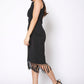 Tassel Hem Sleeveless Midi Bodycon Dress in Black