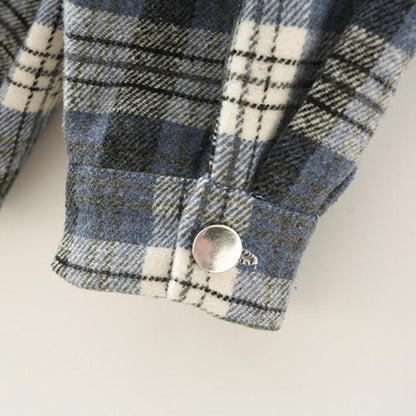 Blue and White Check Casual Jacket Vintage Single-Breasted Outerwear - Walbiz.com