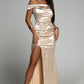 Apricot Satin Evening Dress